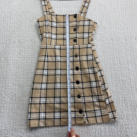 H&M Divided Mini Dress Light Brown / Tan Button Down Plaid Check Women Sz 2 - Picture 6 of 9
